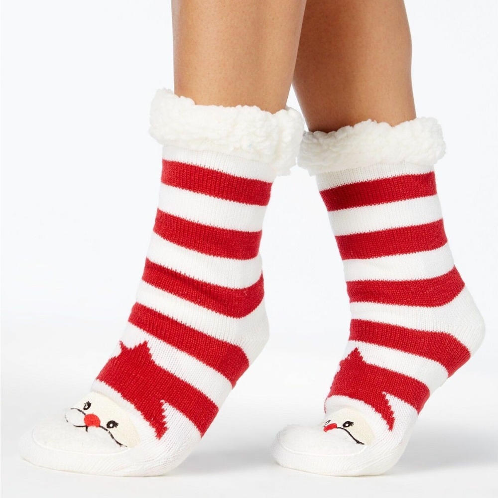 Charter Club Fleece Gripper Slipper Sock Red Santa